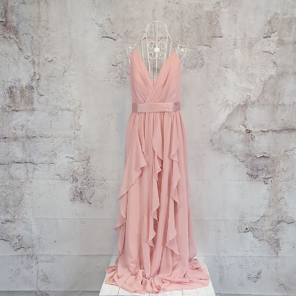 White By Vera Wang Blush Pink Maxi Dress Ruffles Chiffon Womens Size 4 NWT